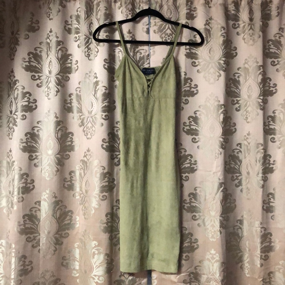 USA made faux suede olive green mini dress